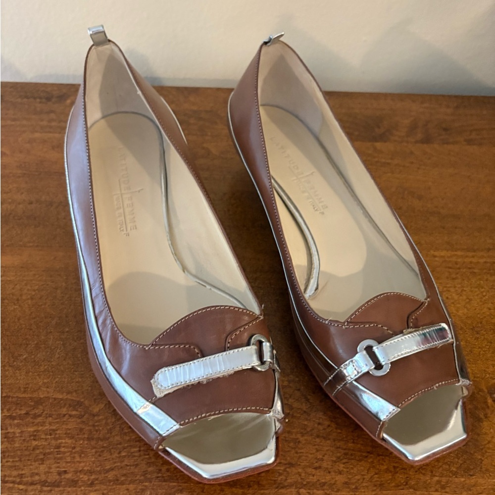 Latitude Femme Peep Toe Low Heel, Size 39